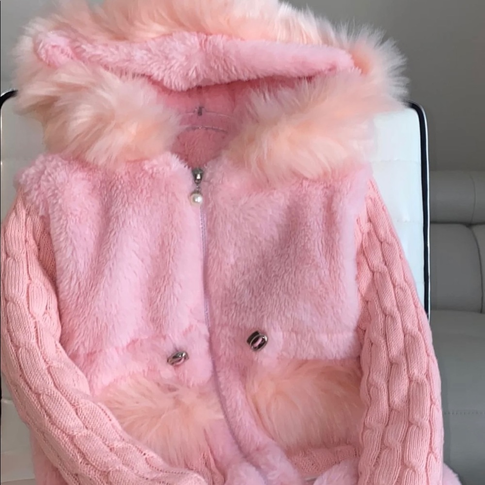 Pink Fur Sweater Coat